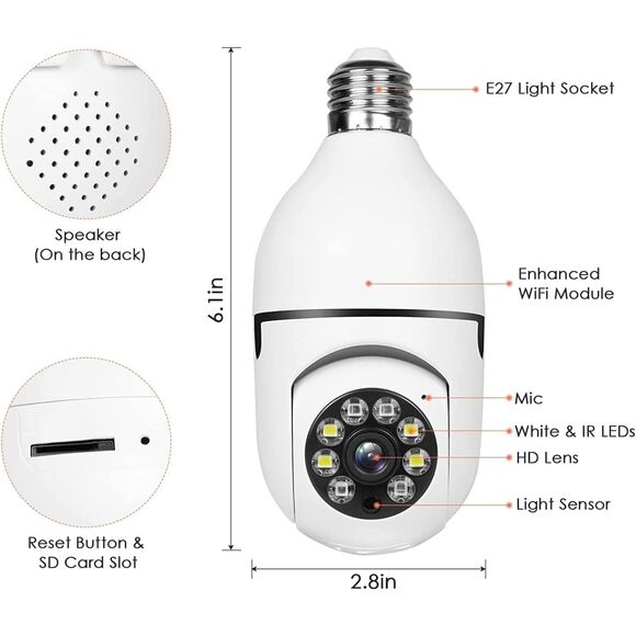 Wireless Wifi Smart Security Camera - 2 Way Audio, nightsight etc -Light Socket - Picture 2 of 14